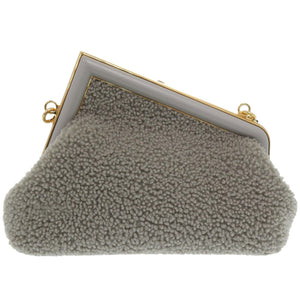 美品 フェンディ ファースト スモール 8BP129 ラムファー レザー グレー ショルダーバッグ 2WAY クラッチバッグ 0459【中古】FENDI