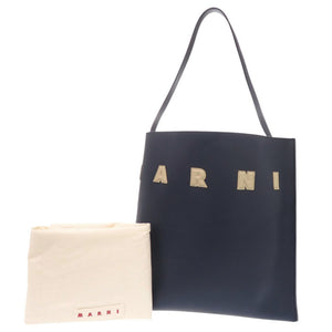 美品 マルニ Museoミディアムホーボーバッグ レザー ネイビー トートバッグ 0493【中古】MARNI