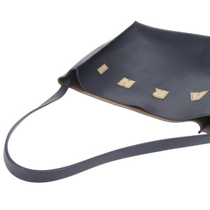 美品 マルニ Museoミディアムホーボーバッグ レザー ネイビー トートバッグ 0493【中古】MARNI