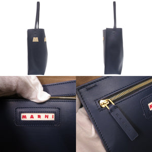 美品 マルニ Museoミディアムホーボーバッグ レザー ネイビー トートバッグ 0493【中古】MARNI