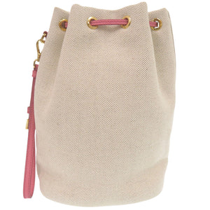 新品同様 プラダ 巾着 1NA369 キャンバス ベージュ ピンク ポーチ バッグ 0615【中古】PRADA