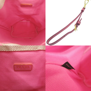 新品同様 プラダ 巾着 1NA369 キャンバス ベージュ ピンク ポーチ バッグ 0615【中古】PRADA