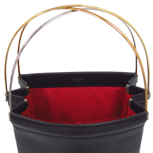 美品 カルティエ トリニティ レザー ブラック ハンドバッグ 黒 0634【中古】CARTIER