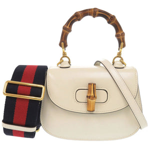 美品 グッチ バンブー 1947 ミニ 686864 レザー アイボリー 2WAY ハンドバッグ ショルダーバッグ 0669【中古】GUCCI