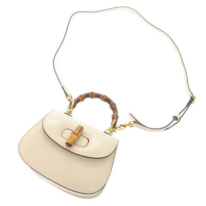 美品 グッチ バンブー 1947 ミニ 686864 レザー アイボリー 2WAY ハンドバッグ ショルダーバッグ 0669【中古】GUCCI