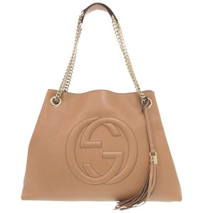 美品 グッチ ソーホー インターロッキングG 536196 レザー ベージュ チェーンショルダー トートバッグ 0788【中古】GUCCI