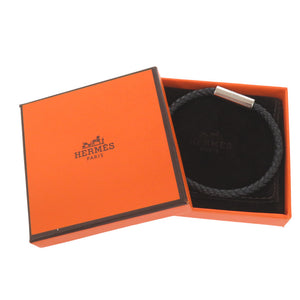 美品 エルメス ゴリアテ レザー メタル ブラック ブレスレット 黒 0878【中古】HERMES