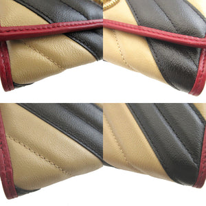 新品同様 グッチ GGマーモント 573809 レザー ベージュ ブラック 黒 2つ折り長財布 財布 0890【中古】GUCCI
