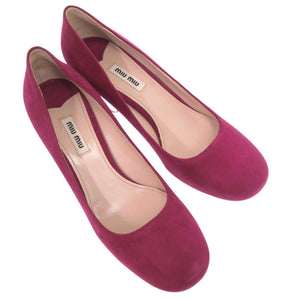 美品 ミュウミュウ ビジューヒール スウェード パープル パンプス 紫 0911 【中古】MIUMIU