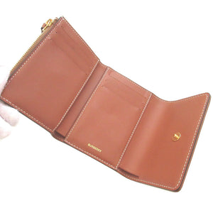 美品 バーバリー チェック コーティングキャンバス レザー ベージュ ブラウン 茶 コンパクトウォレット 3つ折り財布 財布 0916【中古】BURBERRY