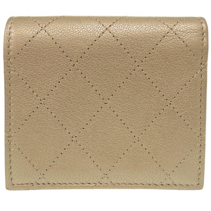 美品 シャネル マトラッセ カーフレザー ゴールド 二つ折り財布 金 0991【中古】CHANEL