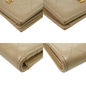 美品 シャネル マトラッセ カーフレザー ゴールド 二つ折り財布 金 0991【中古】CHANEL
