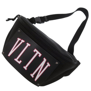 未使用品 ヴァレンティノ ガラヴァーニ VLTN スタッズ 2Y2B0B94KIP レザー ナイロン ブラック ボディバッグ ウエストバッグ 黒 1077【中古】Valentino Garavani メンズ