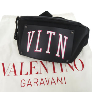 未使用品 ヴァレンティノ ガラヴァーニ VLTN スタッズ 2Y2B0B94KIP レザー ナイロン ブラック ボディバッグ ウエストバッグ 黒 1077【中古】Valentino Garavani メンズ
