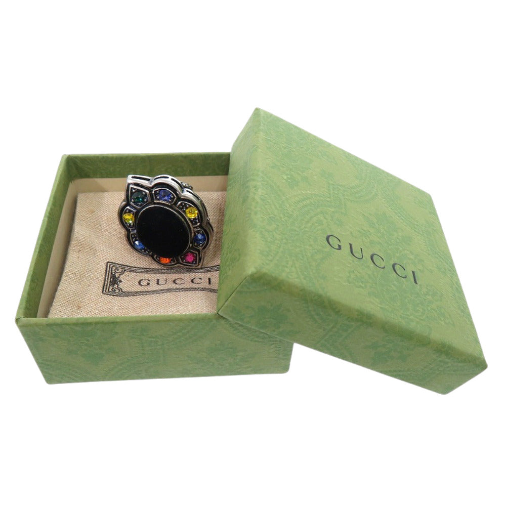 グッチ ボリュームリング ベルベット カラーストーン メタル リング 指輪 ブラック 黒 1227【中古】GUCCI