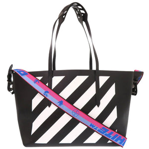 美品 オフホワイト ダイアゴナル バインダー ショッパー レザー ブラック 2WAY トートバッグ 黒 1311【中古】OFF-WHITE