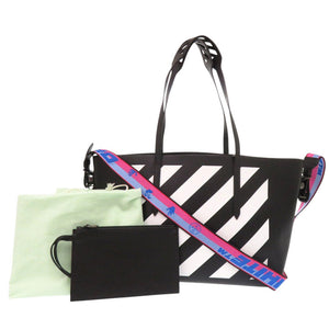美品 オフホワイト ダイアゴナル バインダー ショッパー レザー ブラック 2WAY トートバッグ 黒 1311【中古】OFF-WHITE
