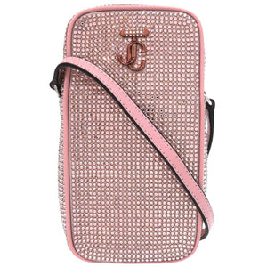 新品同様 ジミーチュウ ミニラインストーン ショルダーバッグ レザー ラインストーン ピンク 1318【中古】JIMMY CHOO