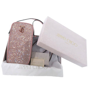 新品同様 ジミーチュウ ミニラインストーン ショルダーバッグ レザー ラインストーン ピンク 1318【中古】JIMMY CHOO