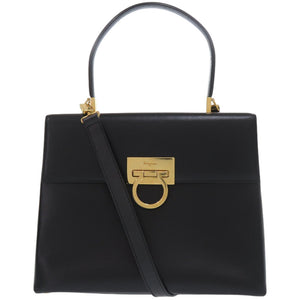 サルヴァトーレフェラガモ 2WAY ガンチーニ 21 3428 レザー ブラック ハンドバッグ 黒 1333【中古】Salvatore Ferragamo