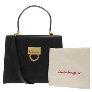 サルヴァトーレフェラガモ 2WAY ガンチーニ 21 3428 レザー ブラック ハンドバッグ 黒 1333【中古】Salvatore Ferragamo