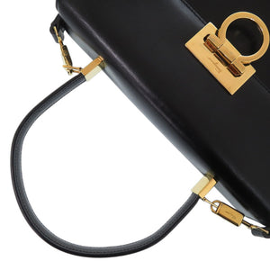 サルヴァトーレフェラガモ 2WAY ガンチーニ 21 3428 レザー ブラック ハンドバッグ 黒 1333【中古】Salvatore Ferragamo