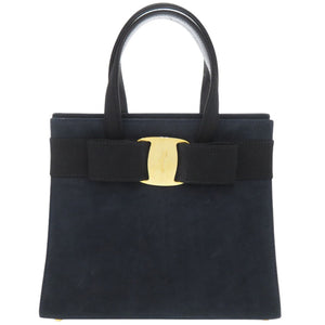 サルヴァトーレフェラガモ ヴァラリボン BA214178 スウェード ネイビー ハンドバッグ 紺 1334【中古】Salvatore Ferragamo