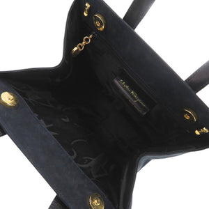 サルヴァトーレフェラガモ ヴァラリボン BA214178 スウェード ネイビー ハンドバッグ 紺 1334【中古】Salvatore Ferragamo