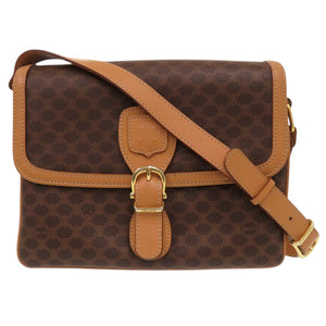 セリーヌ マカダム ヴィンテージ Ｍ16 2 PVCコーティングキャンバス ブラウン ショルダーバッグ 茶 1456【中古】CELINE