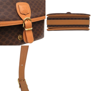 セリーヌ マカダム ヴィンテージ Ｍ16 2 PVCコーティングキャンバス ブラウン ショルダーバッグ 茶 1456【中古】CELINE