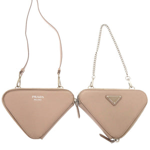 プラダ トライアングルロゴ サフィアーノレザー ピンクベージュ ミニバッグ ショルダーバッグ 1518【中古】PRADA