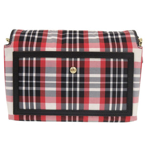 美品 バーバリー チェック柄 ナイロン レザー レッド ブラック ホワイト ショルダーバッグ 1579【中古】BURBERRY