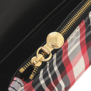 美品 バーバリー チェック柄 ナイロン レザー レッド ブラック ホワイト ショルダーバッグ 1579【中古】BURBERRY