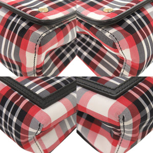 美品 バーバリー チェック柄 ナイロン レザー レッド ブラック ホワイト ショルダーバッグ 1579【中古】BURBERRY
