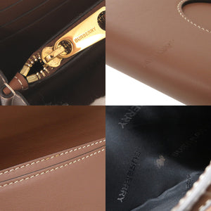 美品 バーバリー ロゴ フラップウォレット レザー ブラウン 長財布 茶 1622【中古】BURBERRY