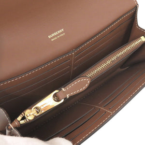 美品 バーバリー ロゴ フラップウォレット レザー ブラウン 長財布 茶 1622【中古】BURBERRY