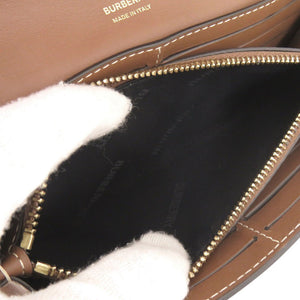 美品 バーバリー ロゴ フラップウォレット レザー ブラウン 長財布 茶 1622【中古】BURBERRY
