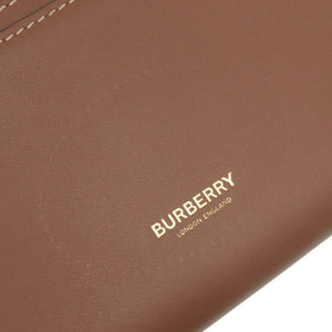 美品 バーバリー ロゴ フラップウォレット レザー ブラウン 長財布 茶 1622【中古】BURBERRY