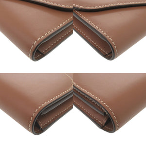 美品 バーバリー ロゴ フラップウォレット レザー ブラウン 長財布 茶 1622【中古】BURBERRY
