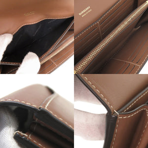 美品 バーバリー ロゴ フラップウォレット レザー ブラウン 長財布 茶 1622【中古】BURBERRY