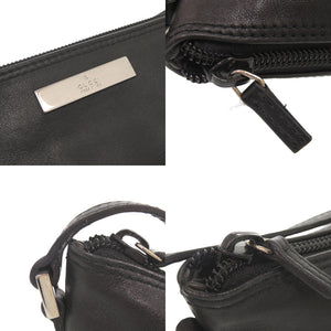 グッチ ロゴプレート 039 1103 レザー ブラック アクセサリーポーチ ハンドバッグ 黒 0080【中古】GUCCI