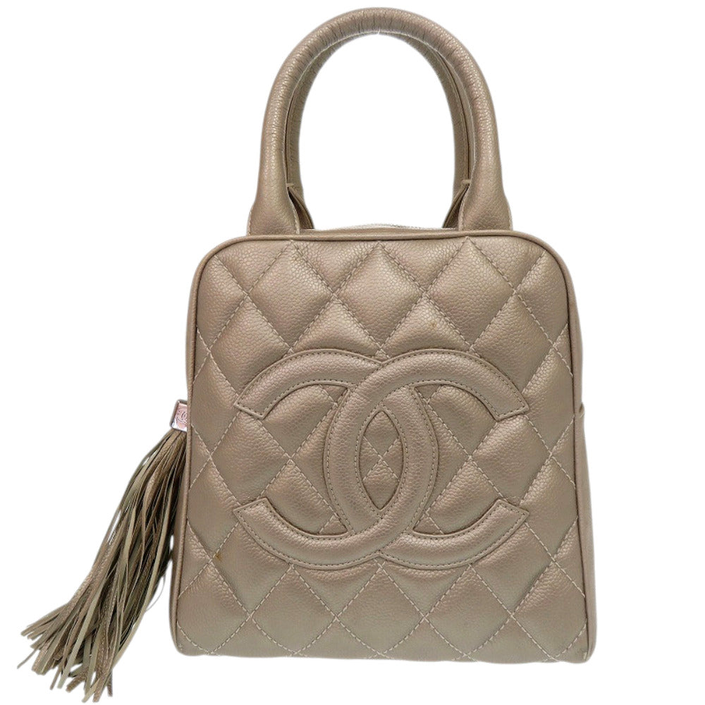シャネル キャビアスキン シャンパンシルバー ココマーク 9番台 ハンドバッグ 0083 【中古】 CHANEL