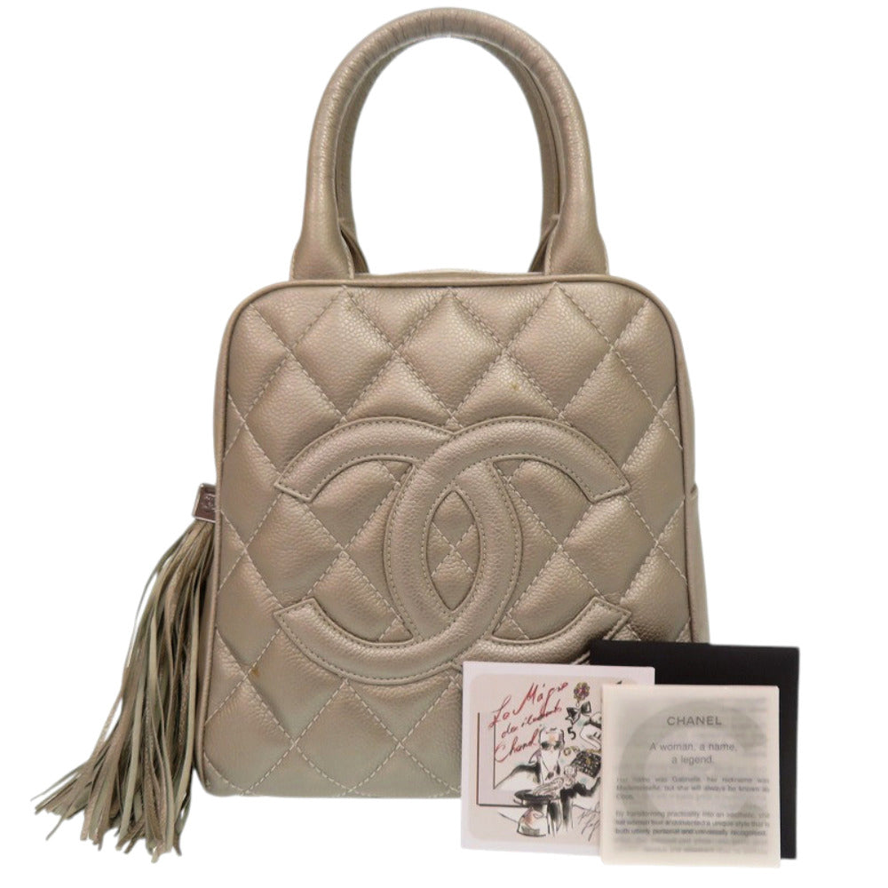 シャネル キャビアスキン シャンパンシルバー ココマーク 9番台 ハンドバッグ 0083 【中古】 CHANEL