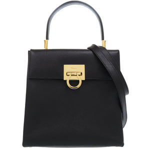 美品 サルヴァトーレフェラガモ 2WAY ガンチーニ AQ21-0160 レザー ブラック ハンドバッグ 黒 0132【中古】Salvatore Ferragamo