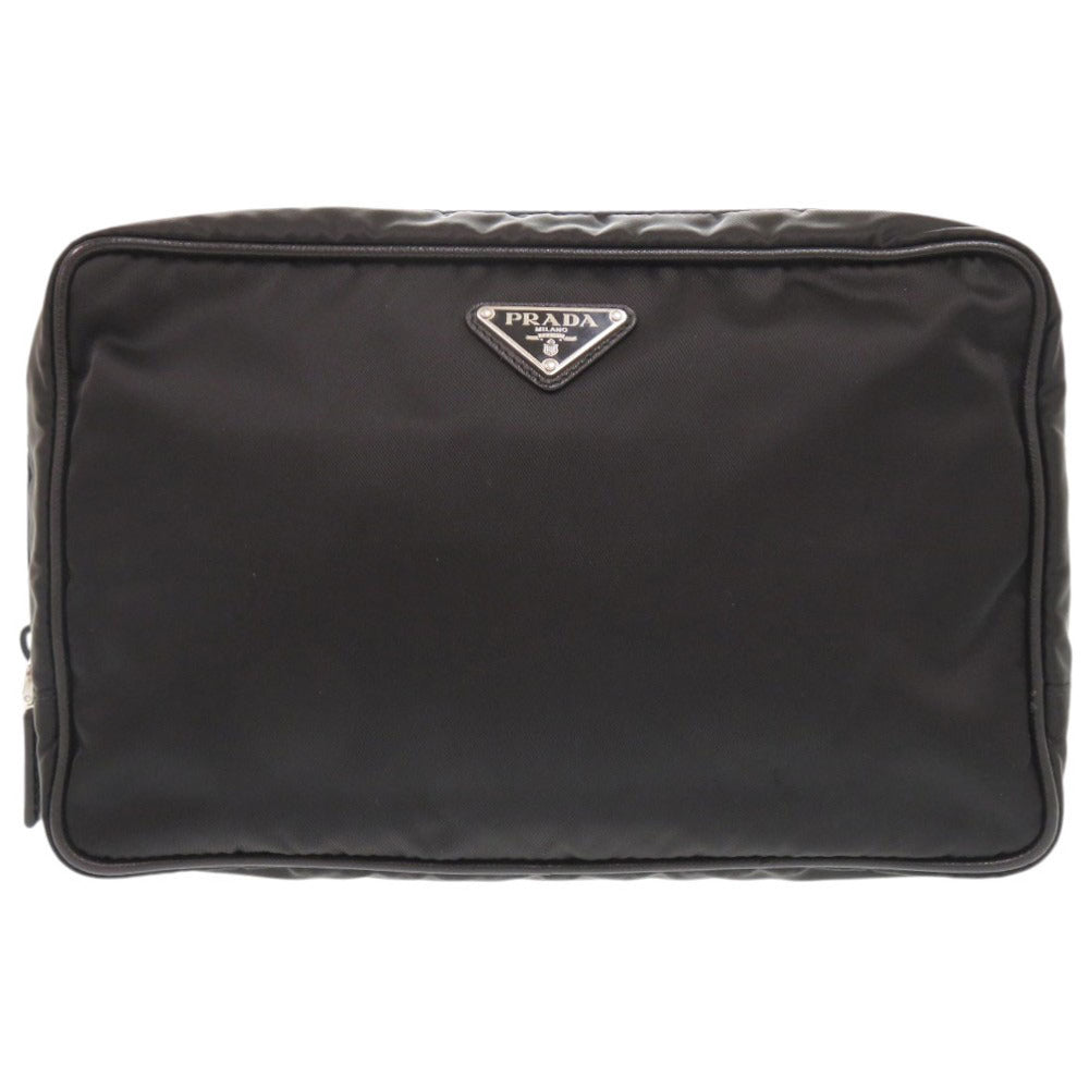 美品 プラダ トライアングルロゴ 2NA007 ナイロン ブラック セカンドバッグ ポーチ 黒 0009【中古】PRADA