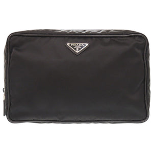 美品 プラダ トライアングルロゴ 2NA007 ナイロン ブラック セカンドバッグ ポーチ 黒 0009【中古】PRADA