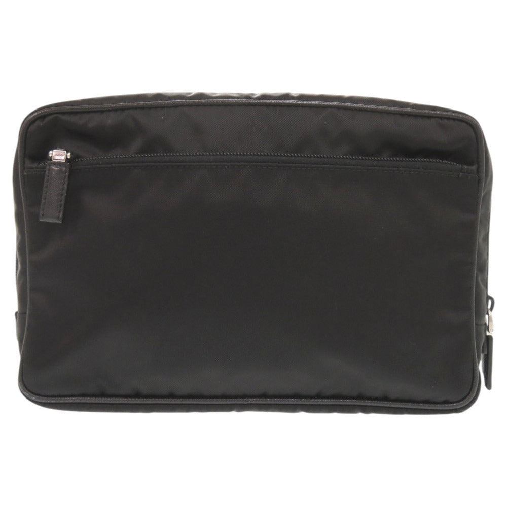 美品 プラダ トライアングルロゴ 2NA007 ナイロン ブラック セカンドバッグ ポーチ 黒 0009【中古】PRADA