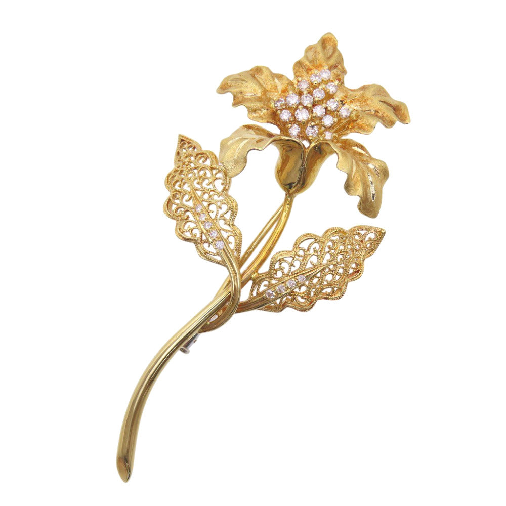 美品 K18YG ダイヤ0.40ct フラワーモチーフ ブローチ イエローゴールド/ダイヤモンド ジュエリー 0057【中古】 レディース