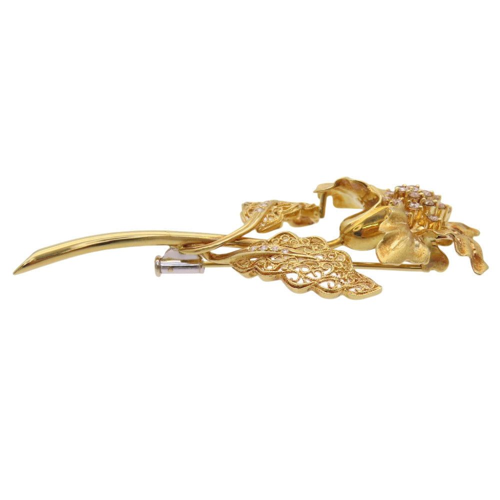 美品 K18YG ダイヤ0.40ct フラワーモチーフ ブローチ イエローゴールド/ダイヤモンド ジュエリー 0057【中古】 レディース