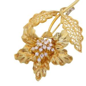 美品 K18YG ダイヤ0.40ct フラワーモチーフ ブローチ イエローゴールド/ダイヤモンド ジュエリー 0057【中古】 レディース
